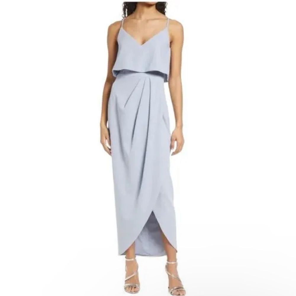 NEW XSCAPE Scuba Crepe Popover Faux Wrap Gown Midi Dress Women Size 2